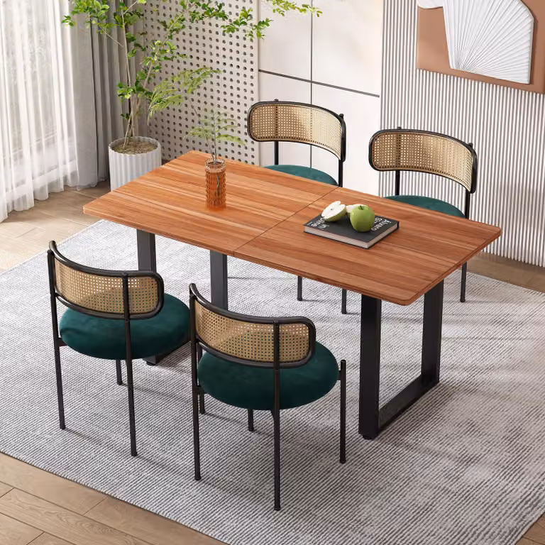 Sedia da pranzo in velluto, set da 4, design moderno e semplice, sedia da relax con quattro gambe in metallo, sedia da salotto e camera da letto in rattan, colore verde