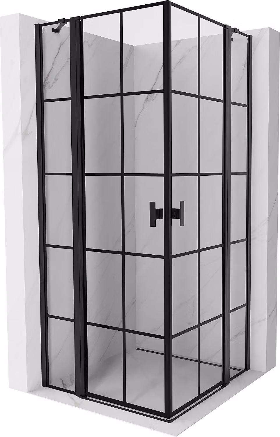 Mexen Mist Duo cabina doccia a battente 110 x 110 cm, griglia nera, nero - 8A4-110L-110P-70-77
