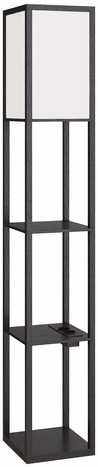 Lampada da Terra 26x26x160 cm Struttura con Ripiani Luce Regolabile Interruttore a Pedale e Porte USB in MDF Nero