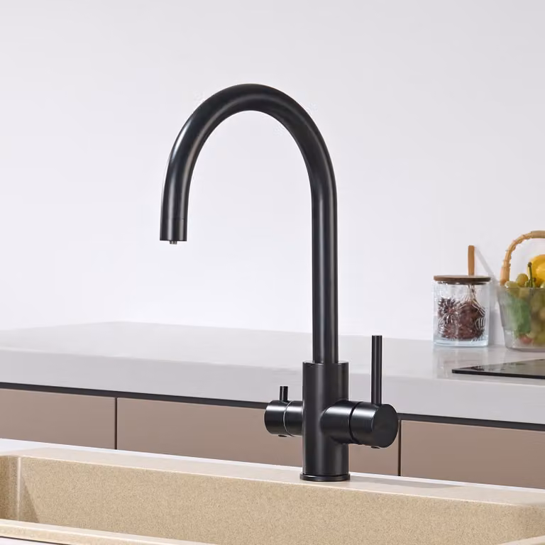 Rubinetto miscelatore cucina - Rubinetto a tre vie - Nero - Acciaio inox 304 - Per acqua potabile e osmosi