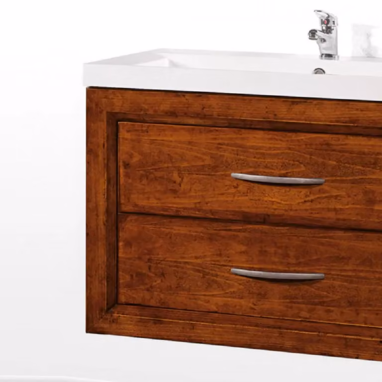 Mobile bagno sospeso MOBILI 2G in legno con lavabo e 2 cassetti, moderno, colore noce e bianco, Larghezza: 90 cm