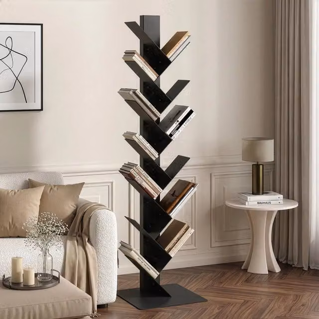 Libreria a forma di albero Eksjö en.casa in metallo nero, H 150 x L 39 x P 39 cm