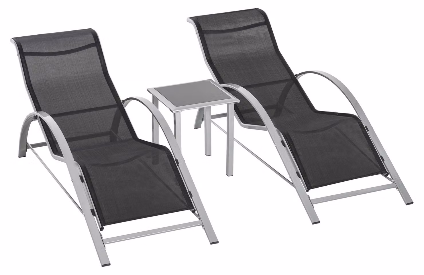 Set da giardino a 3 pezzi con tavolo, in metallo e rete nera, composto da 2 poltrone e 1 tavolo, ideale per terrazze e balconi