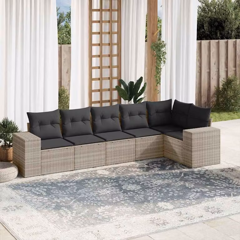 vidaXL Set Divano da Giardino a L 6pz in Polyrattan Grigio con Cuscini Imbottiti e Coperture Rimosse