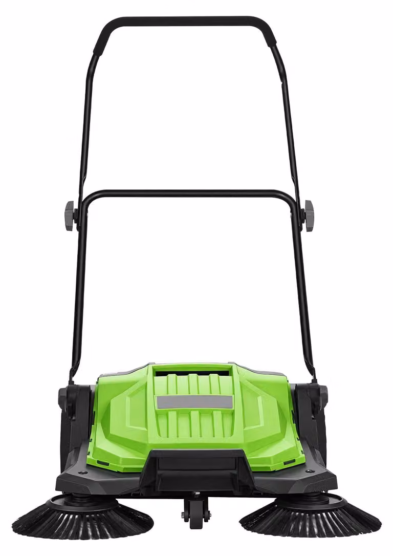 Aspirapolvere manuale per esterni con una larghezza di lavoro di 650 mm, un contenitore di raccolta da 18,9 litri e un manico pieghevole, ideale per la pulizia di cortili, vialetti, terrazze e garage, anche in aree verdi