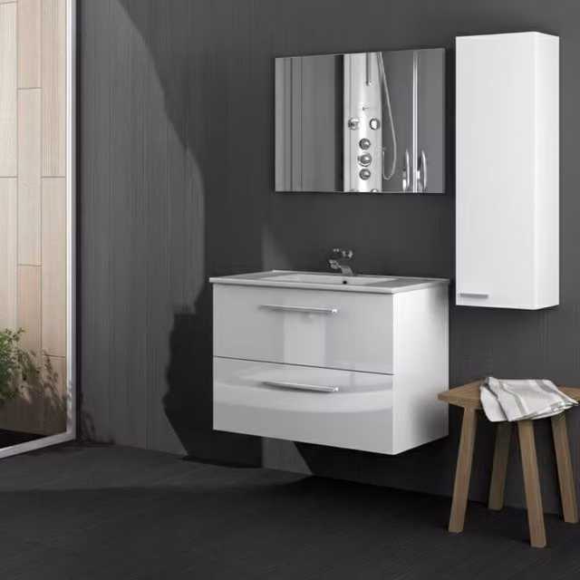 Set Mobili Bagno DMORA Possagno Bianco Lucido con Specchio e Mobile Pensile – 1