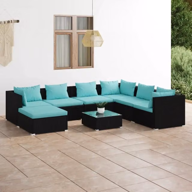 Set Divani da Giardino 8 pz con Cuscini in Polyrattan Nero 3101849
