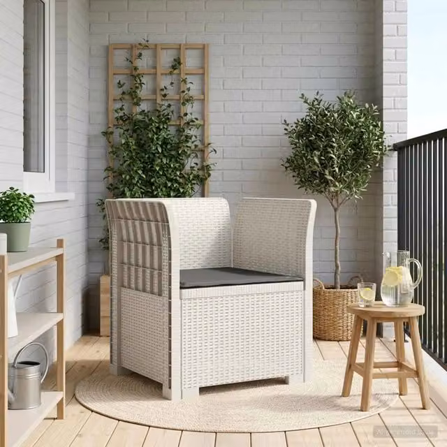 Poltrona da giardino Outsunny con cuscino in stile rattan, colore bianco e antracite, con braccioli – 1