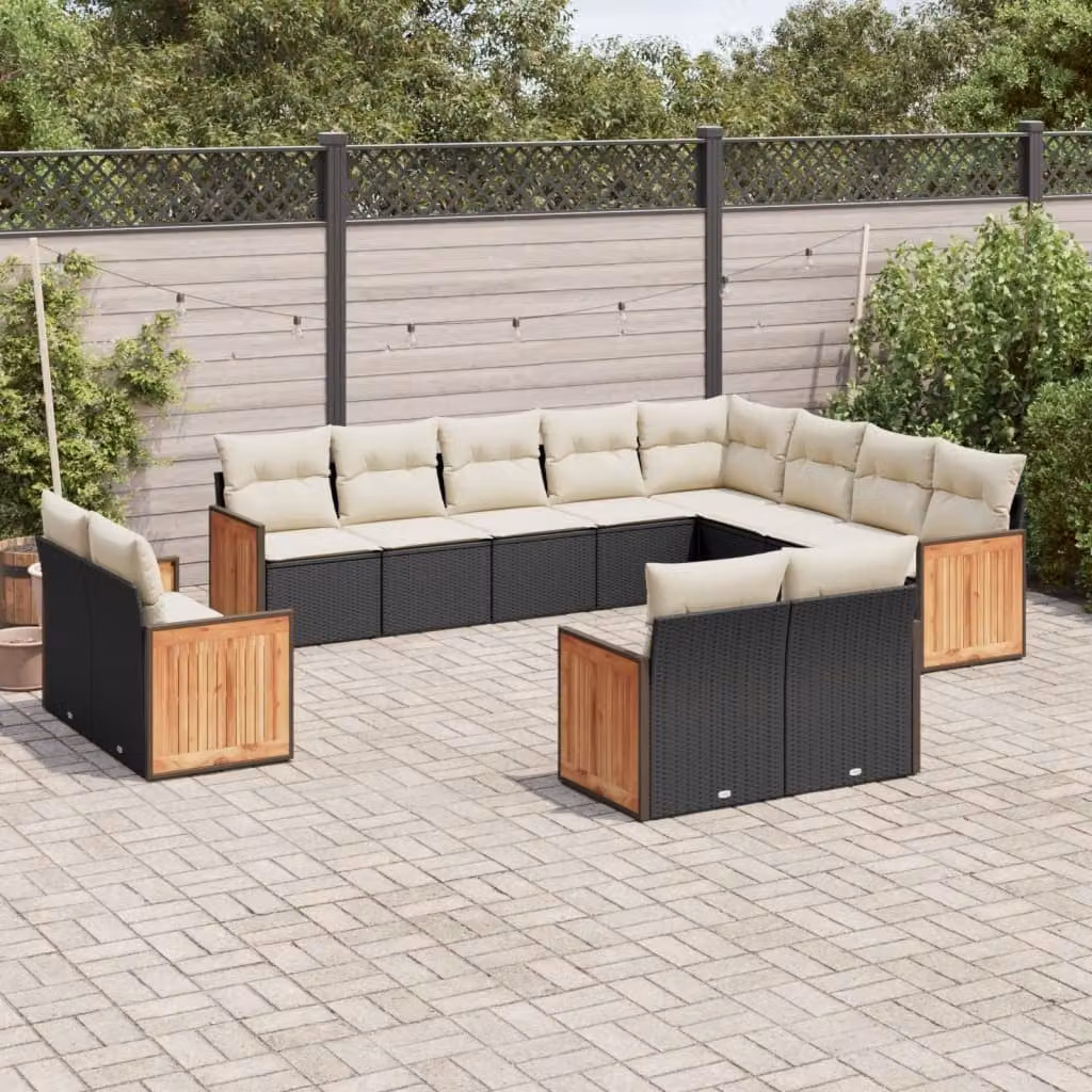vidaXL Set Divani da Giardino a Forma di U con Cuscini, Polyrattan e Acciaio Nero – 1