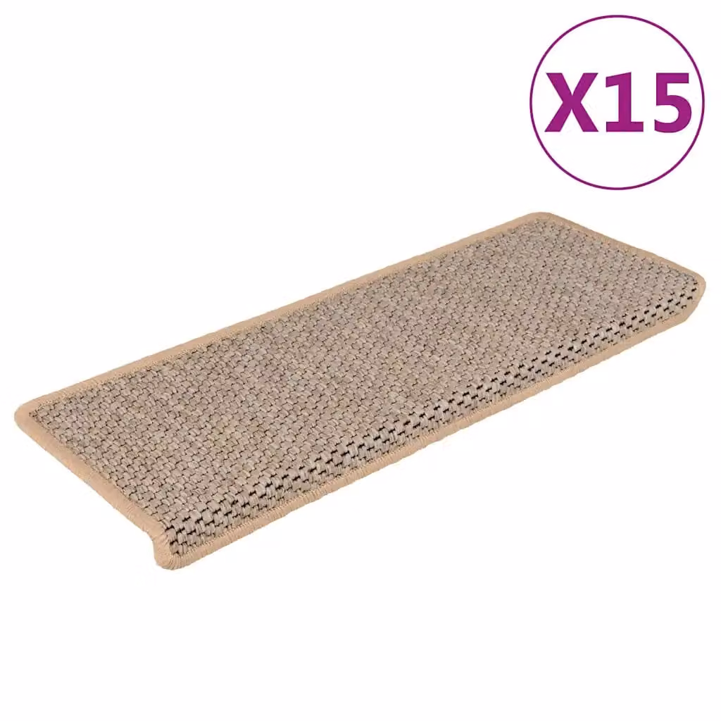vidaXL Tappeti Adesivi Scale Aspetto Sisal 15pz 65x21x4cm Beige Chiaro