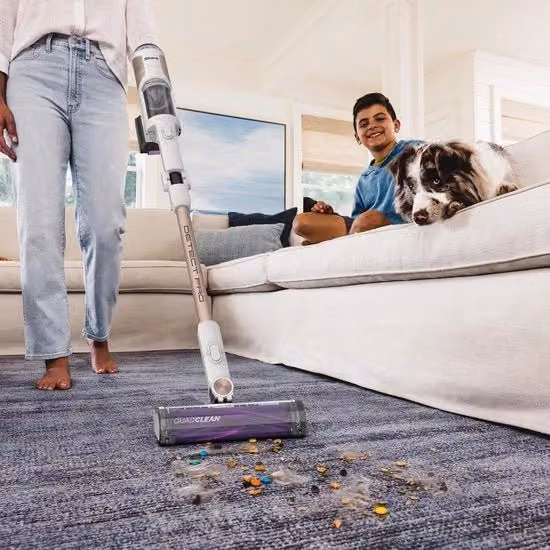 Aspirapolvere senza fili Dyson bagless con sistema anti-intreccio capelli, bianco e ferro, autonomia fino a 60 minuti