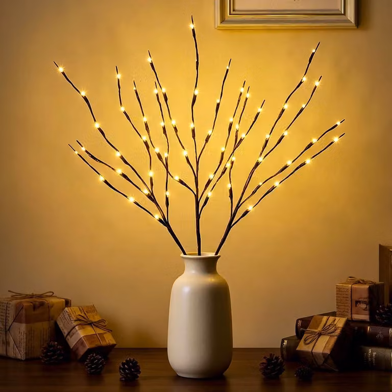 Rami luminosi a LED, confezione da 3, con 60 LED bianco caldo, lunghezza 73 cm