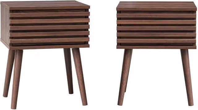 Set di 2 comodini scandinavi Sweeek con decoro a righe in legno, noce – 1