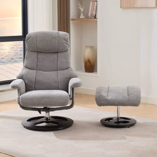 Poltrona Relax in Chenille 83;5x81x111 cm; Reclinabile 140° con Massaggio e Riscaldamento; Grigia; per Soggiorno