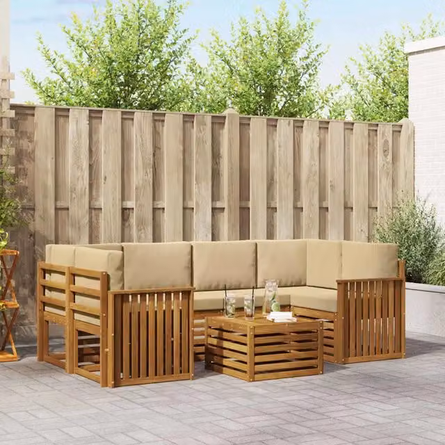 Set di divani da esterno 7 pz Naturale e Beige 3374448