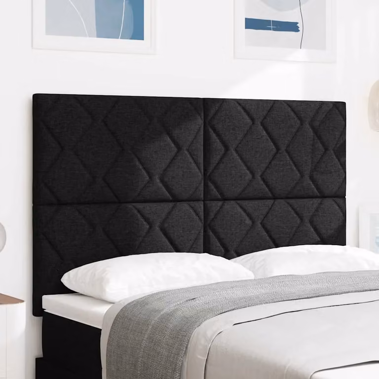 Testiera per letto imbottita vidaXL in tessuto nero con design moderno e decoro geometrico, Larghezza: 160 cm, Altezza: 128 cm