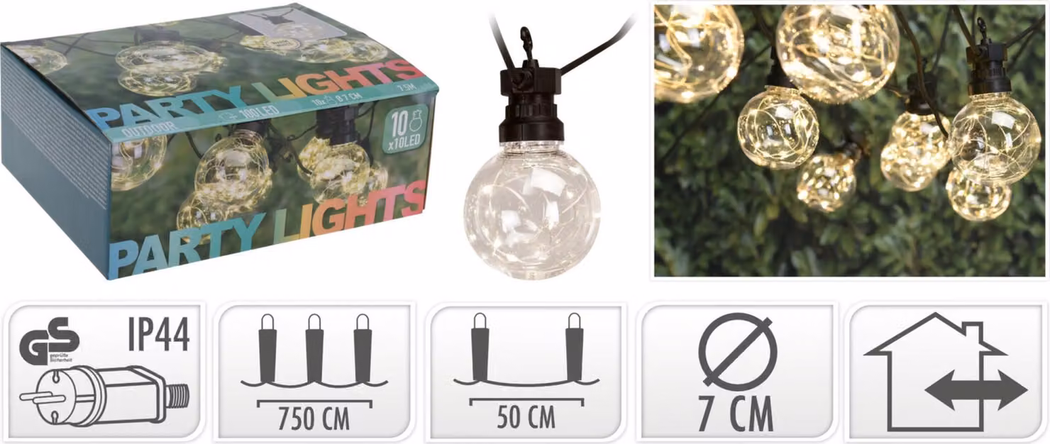 ProGarden Catena luminosa per feste in giardino a LED 10 lampade