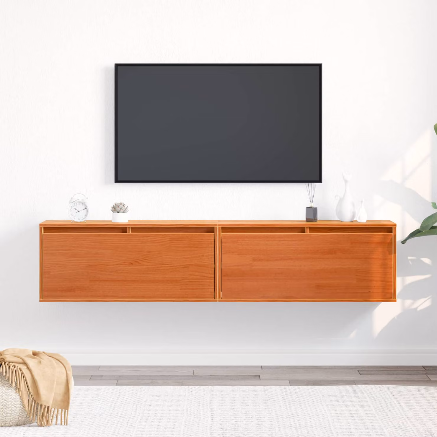 Set di 2 armadietti a muro vidaXL in legno di pino marrone cerato L: 80 cm, P: 30 cm, H: 35 cm – 1