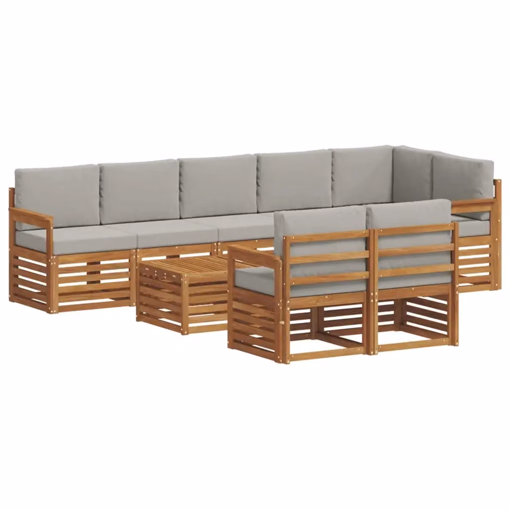 Set di divani da esterno a L vidaXL in legno di acacia con tavolo da caffè e cuscini, Grigio – 2