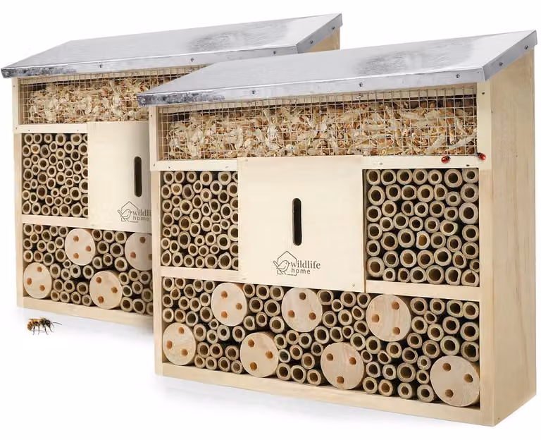 WILDLIFE HOME Casetta per api selvatiche con tetto in metallo | Set da 2