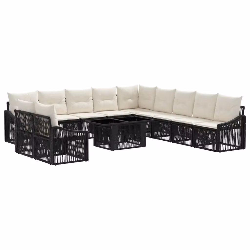 Set Divano da Giardino a Forma di U vidaXL in Polyrattan Nero e Bianco con Tavolino e Cuscini – 2