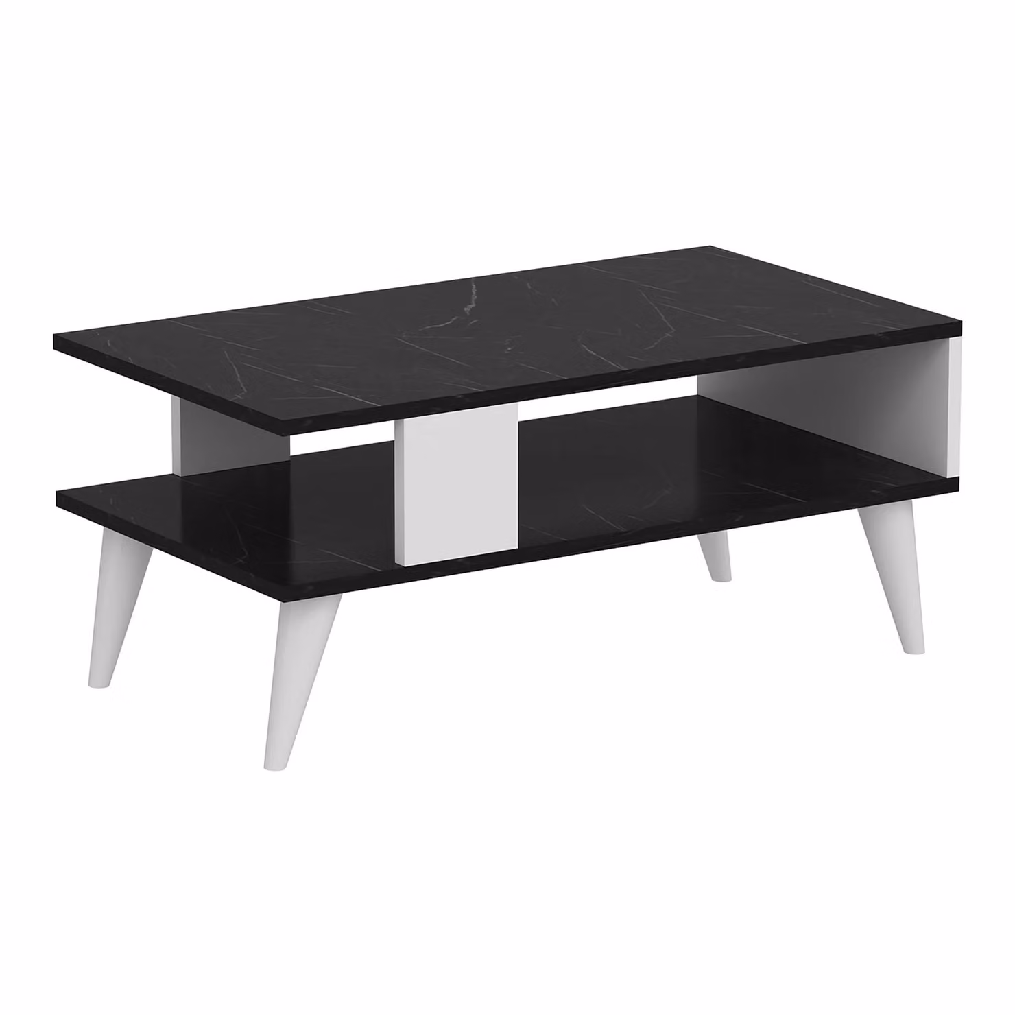In And OutdoorMatch Tavolino di stile Apsei - 40 x 90 x 45 cm - Bianco e nero marmo - Legno - Truciolato - Design moderno