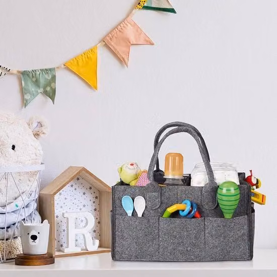 Organizzatore per bebè e borsa da cambio portatile e pieghevole in tessuto grigio