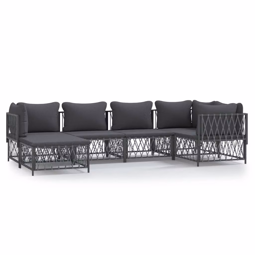 Set Salotto da Giardino 6 pz con Cuscini in Acciaio Antracite