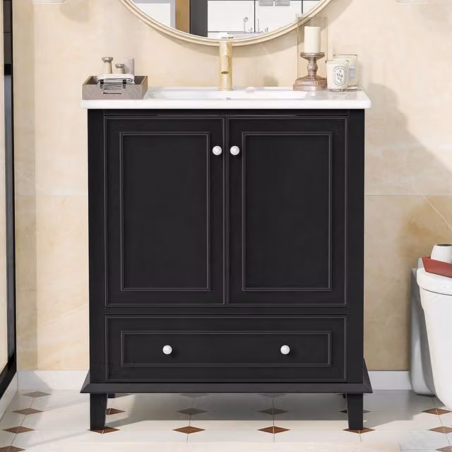Armadio bagno - Xylo - 73x46x87 cm - Bianco - Lavabo ceramica resistente umidit¨¤