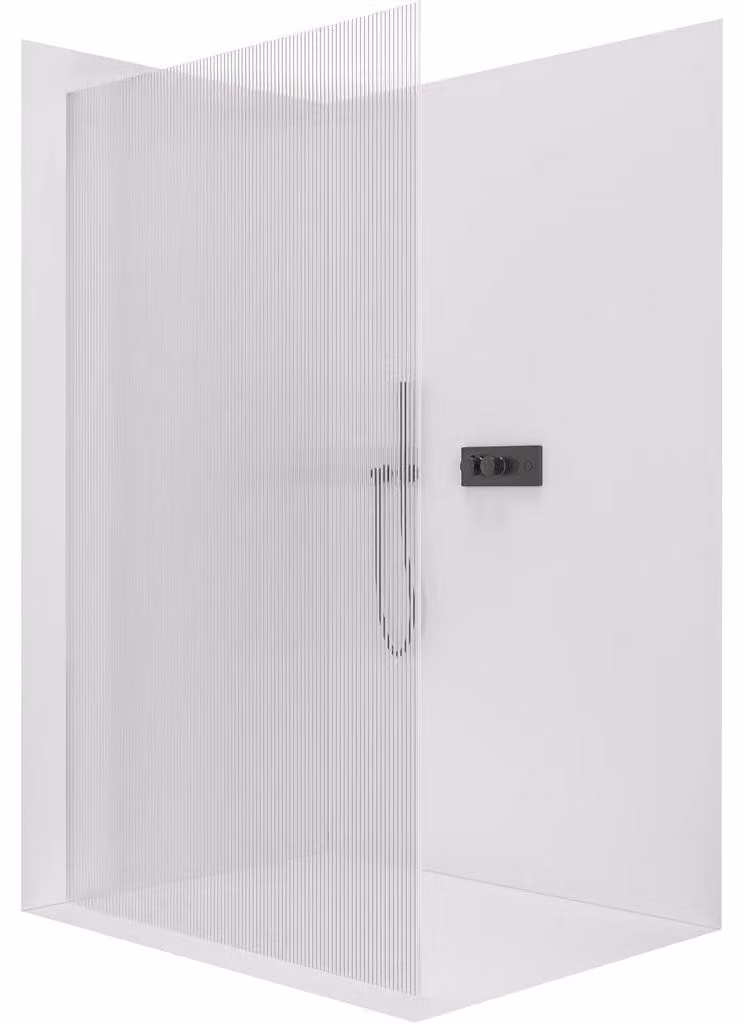 CERANO - Box doccia Walk-in Crystal L/P - 8 mm - sistema senza montanti - vetro nero opaco rigato - 120x200 cm