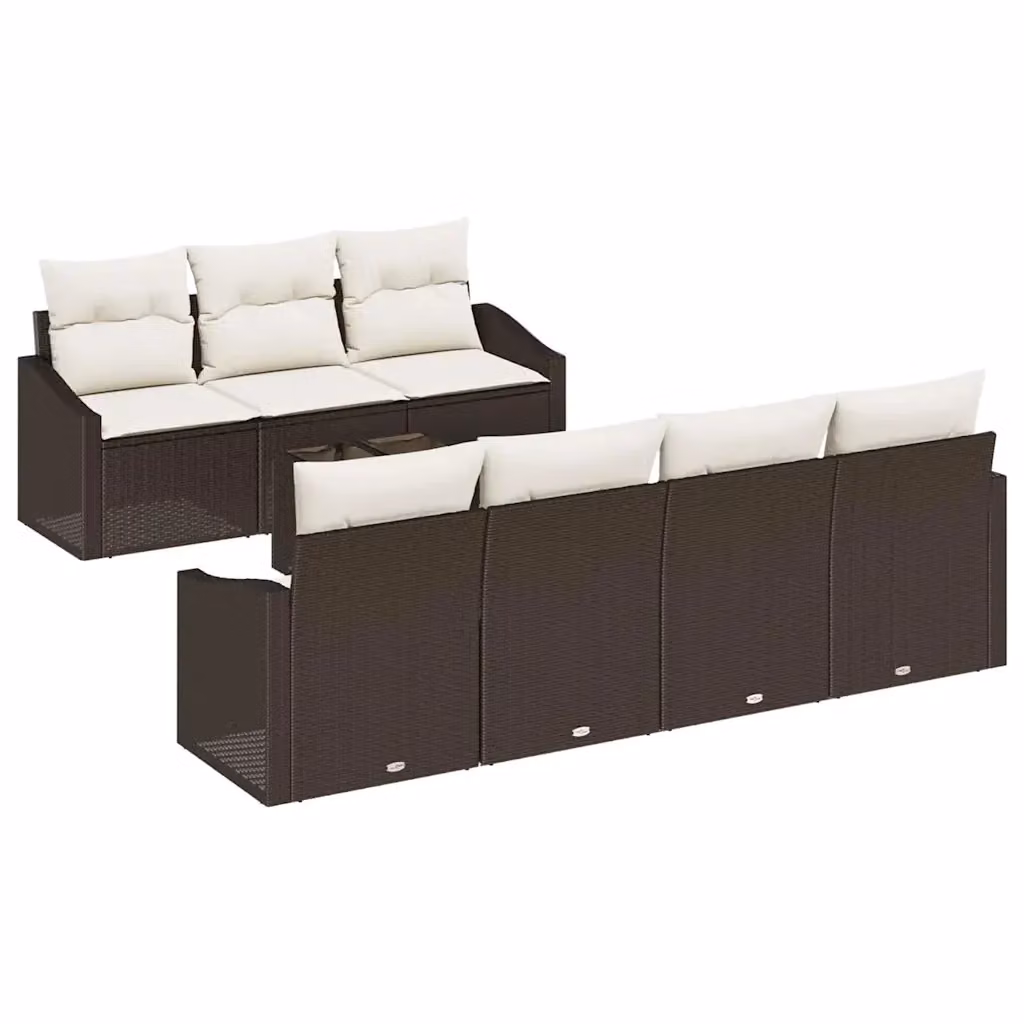 Set di divani da giardino vidaXL in polyrattan marrone e beige con cuscini inclusi, composto da 8 pezzi con tavolino e pouf – 2