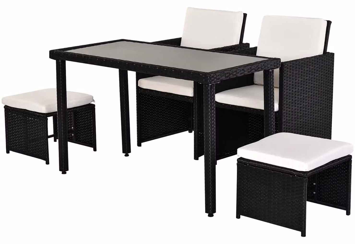 Set da giardino in polyrattan, 11 pezzi, con cuscini, nero, resistente alle intemperie ed elegante, per giardino e terrazza