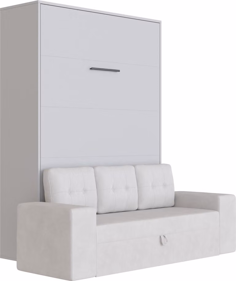 Letto a scomparsa M3 140x200 verticale con divano grigio sabbia braccioli con cassetti Grigio perla