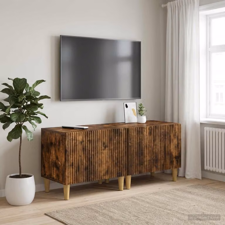 Mobile TV vidaXL in legno ingegnerizzato Rovere Fumo, colore marrone, design moderno con scomparti multimediali