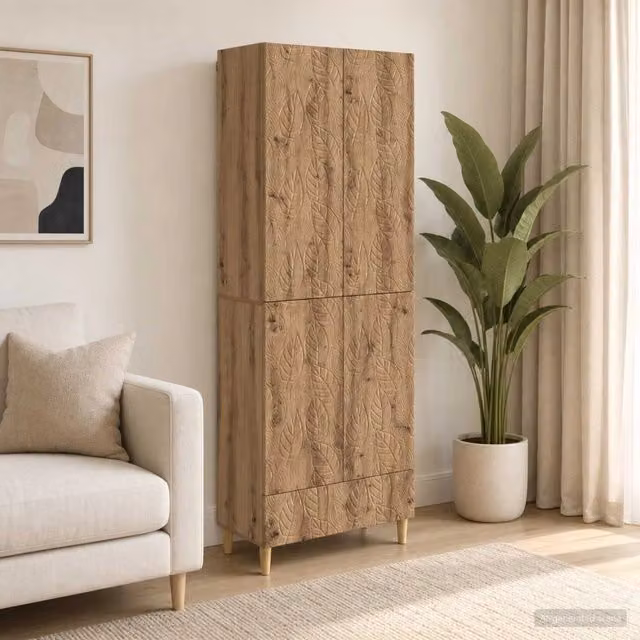 Set di 2 armadi moderni vidaXL in legno e MDF color rovere marrone con illuminazione integrata e cassetti interni