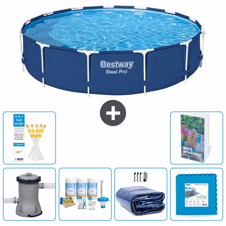 Piscina gonfiabile Bestway Steel Pro, rotonda, dimensioni 396x84 cm, composta da 5 parti, modello S188
