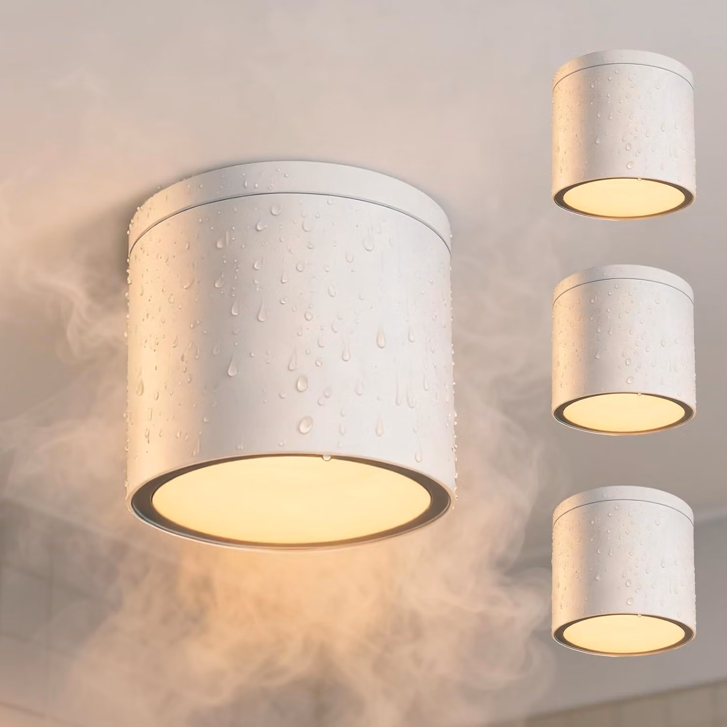 Pannelli illuminanti a soffitto da incasso, grado di protezione IP65, set da 4, in alluminio e vetro, attacco GU10, 35W, adatti per bagni e cucine