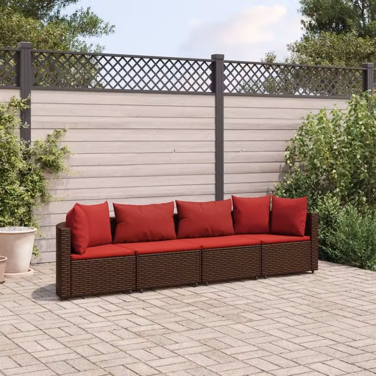 Maison Exclusive - Set Divano da Giardino 4 pz con Cuscini Marrone in Polyrattan
