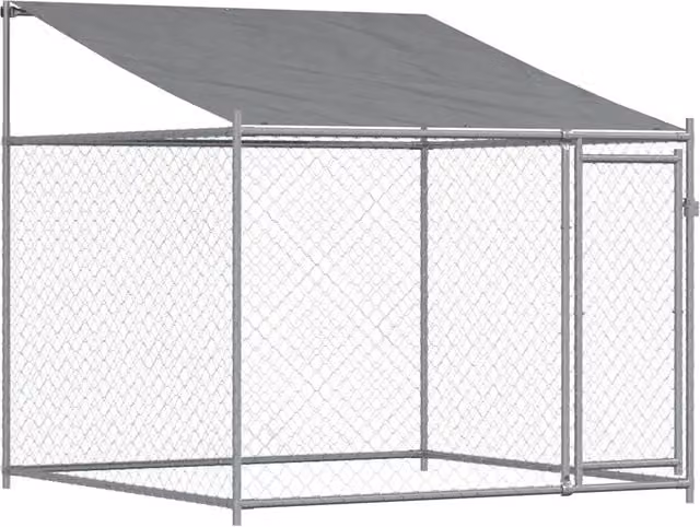 Gabbia per cani in acciaio zincato con tetto e porta, colore grigio, CFW5121589, L: 2 m, P: 2 m, H: 2 m – 1