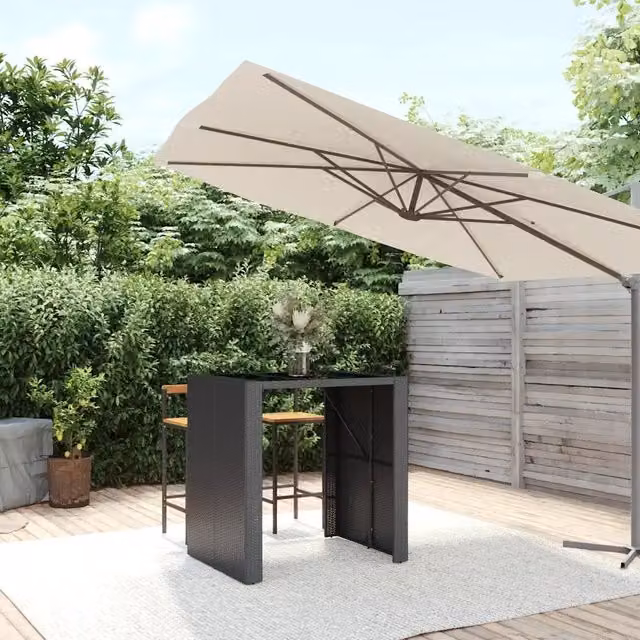 Tavolo Bar Moderno vidaXL in Polyrattan Nero con Piano in Vetro L: 105 cm, P: 80 cm, H: 110 cm – 1