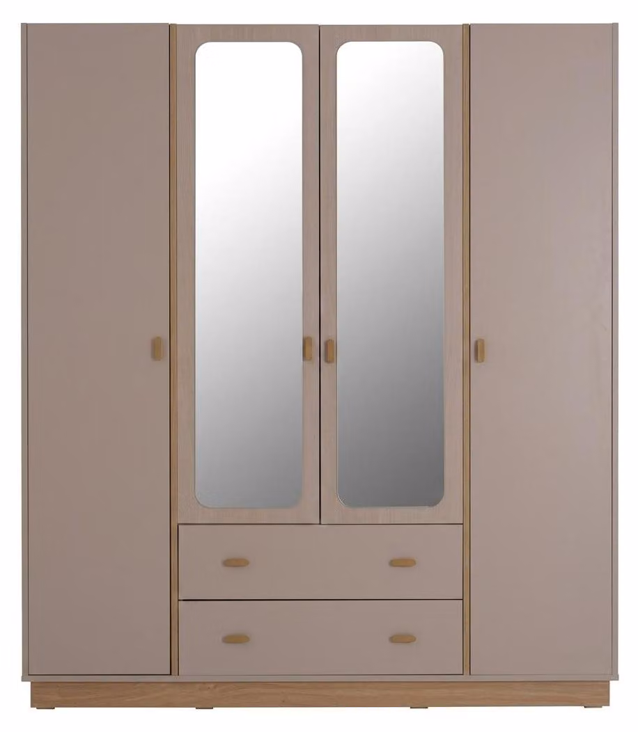 Armadio a 4 ante in legno color beige, pratico e moderno, ideale per una camera da letto giovanile