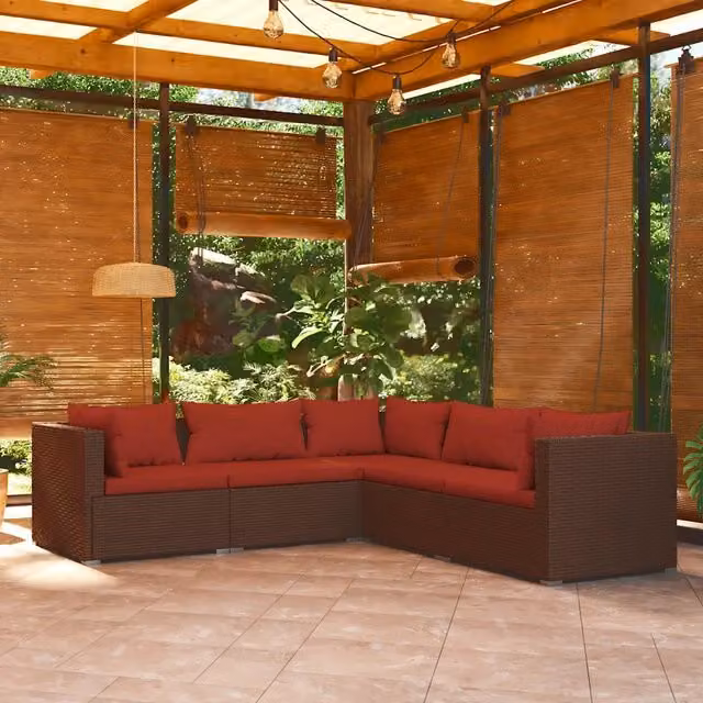 Set Divani da Giardino 5 pz con Cuscini in Polyrattan Marrone 3101699
