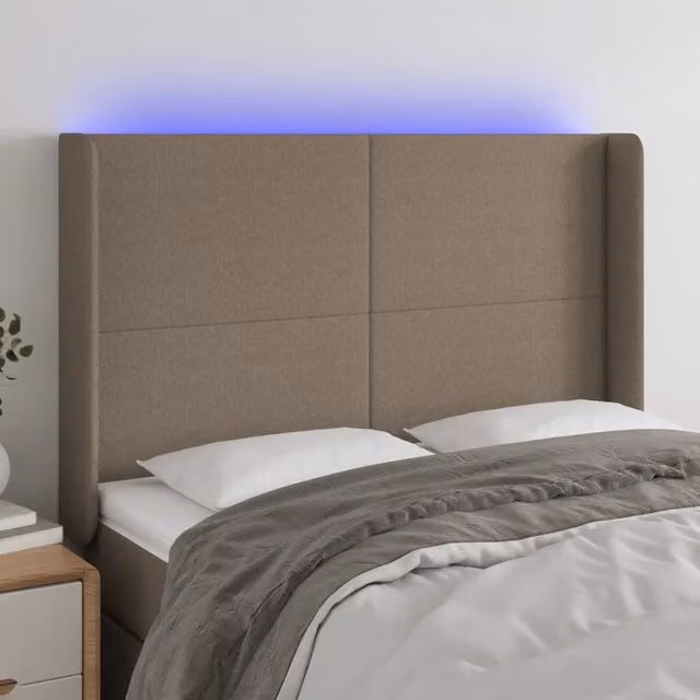 Testiera con LED Design Mania in tessuto beige con porta USB, L: 147 cm, P: 16 cm, H: 118/128 cm – 1
