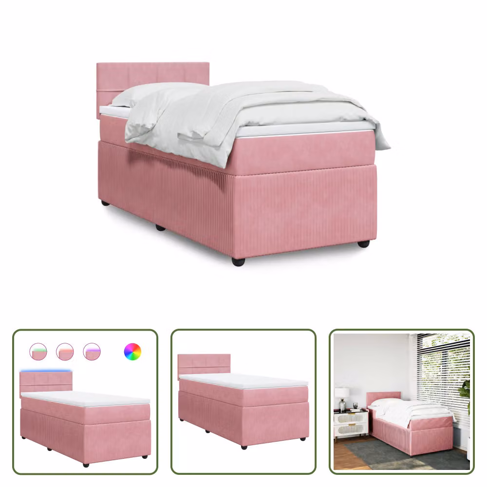 The Living Store Letto a molle con materasso Rosa 80x200 cm Velluto