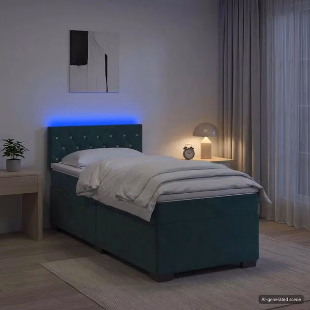 Letto con Box Spring, Materasso Ibrido e LED vidaXL, Verde Scuro, L/P/H: 80 x 200 x 140 cm – 1
