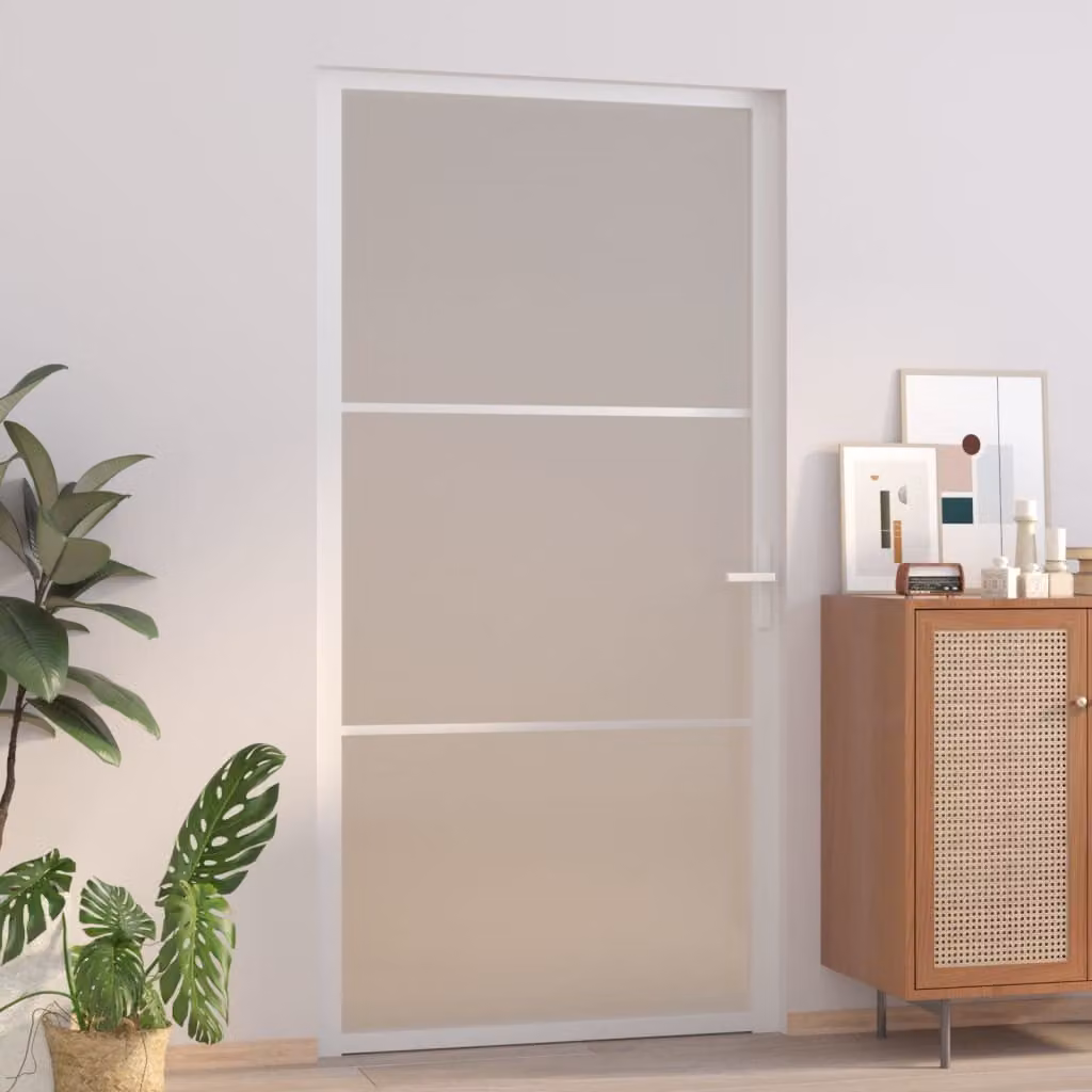 Porta interna The Living Store 102,5x201,5 cm Vetro satinato bianco e alluminio