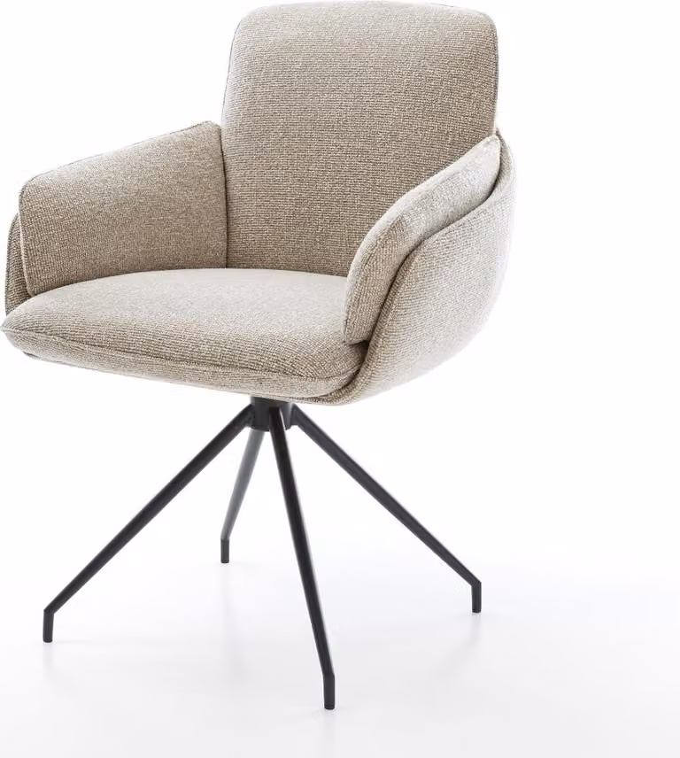 DELIFE sedia da pranzo Luan-Flex con braccioli in tessuto morbido beige struttura a croce conica nera