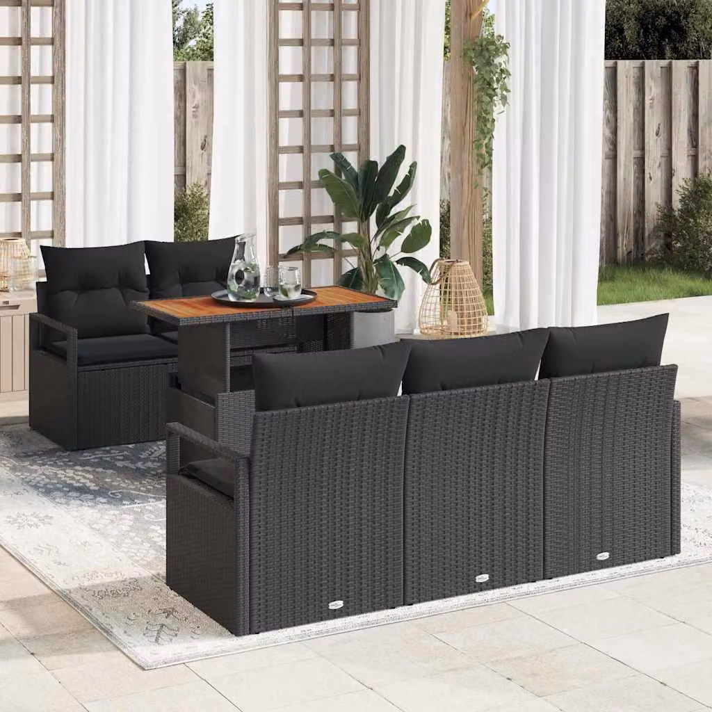 Maison Exclusive - Set da giardino composto da 6 pezzi, divano in rattan sintetico nero