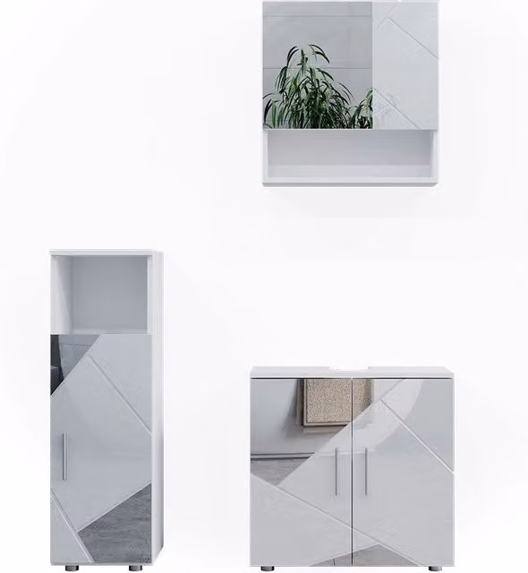 Set mobili bagno Irma Bianco lucido con inserti 3 pezzi Vicco