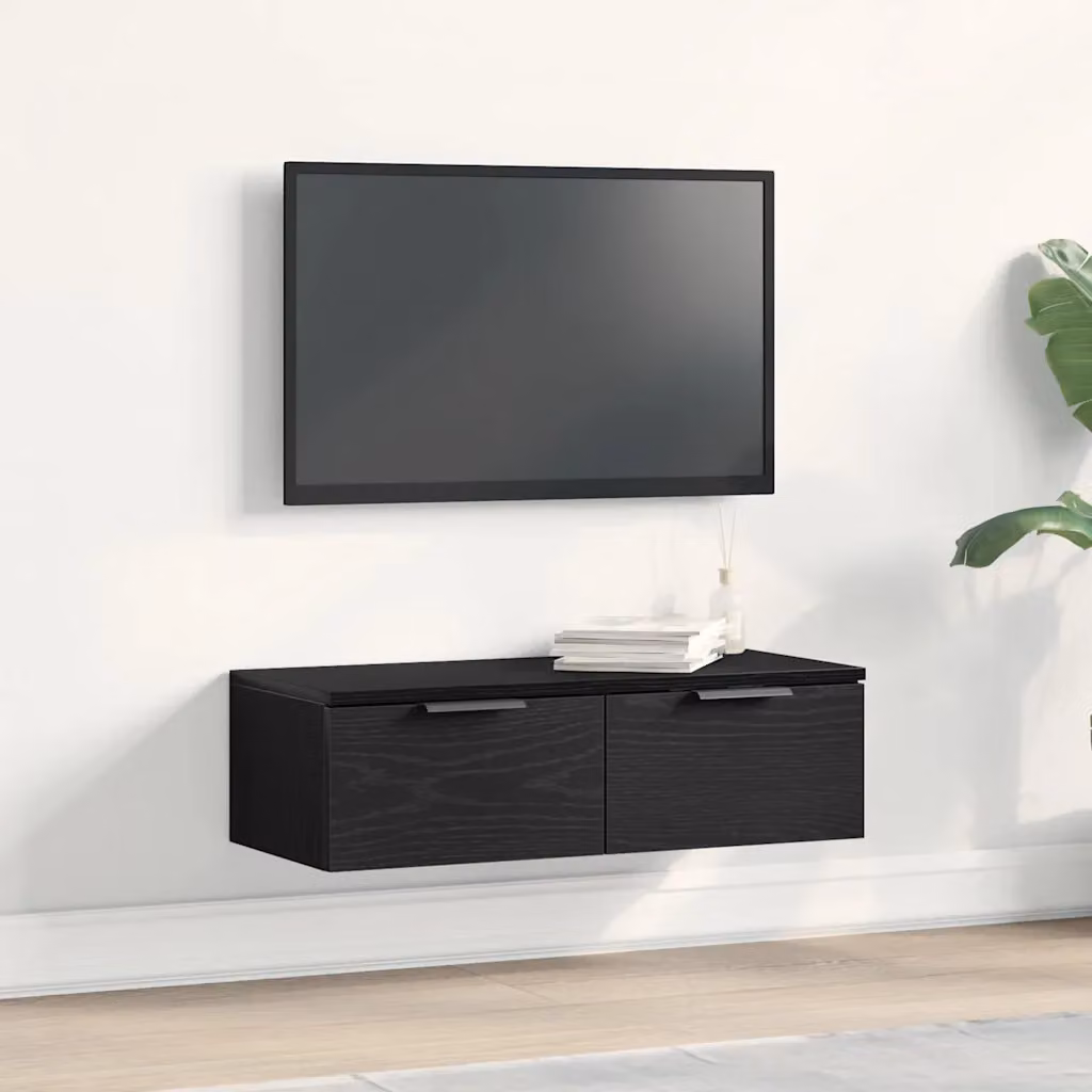vidaXL Armadietto a muro con cassetto e ripiani in stile minimalista, Nero Opaco, L 68 x P 30 x H 20 cm